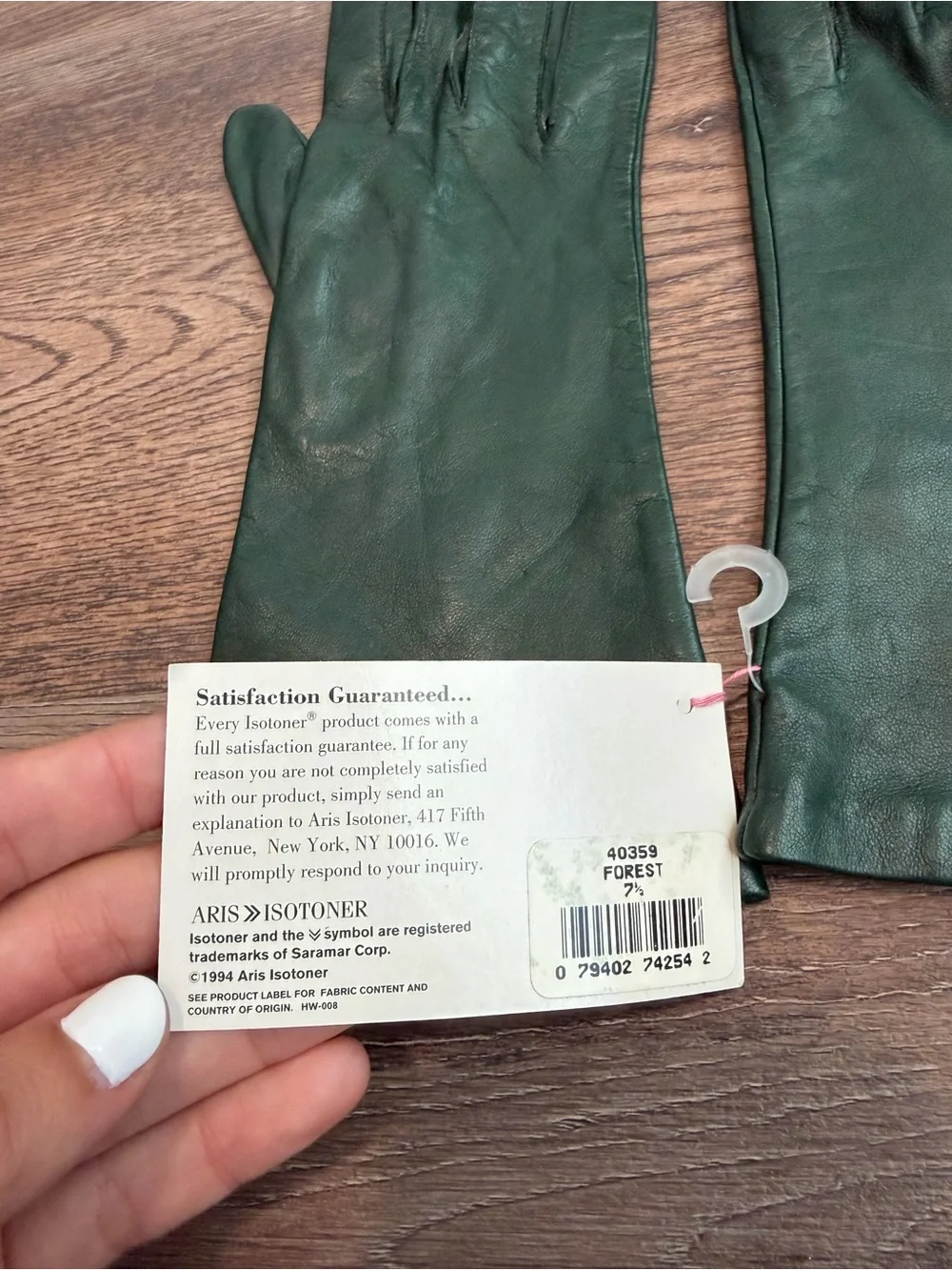 NWT Aris Leathers by Isotoner Vintage Silk Lined Leather Gloves Forest Green 7.5